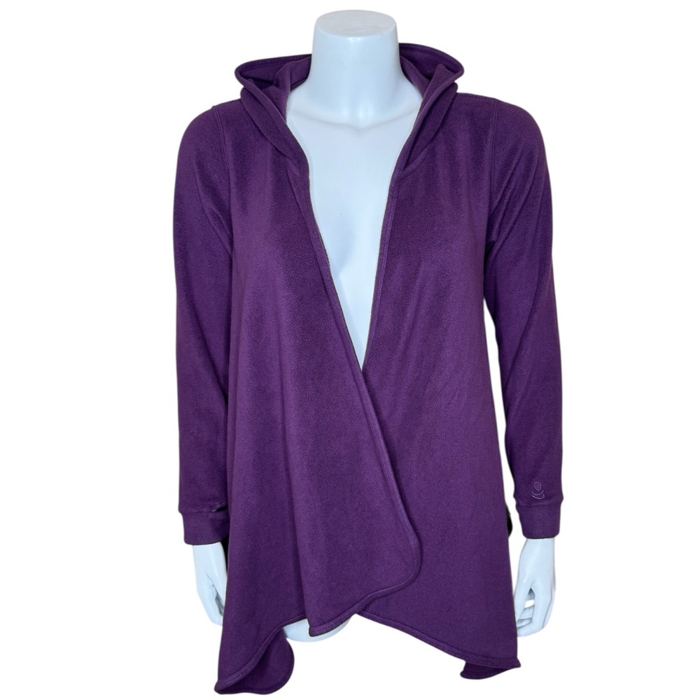 Cuddl Duds Hooded Fleece Cardigan Sweater S/M Pockets Open Draped Purple
